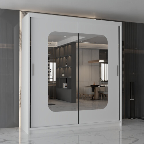 MN Furniture (White, 180cm) Sliding Door Wardrobe with Mirror