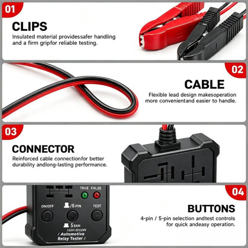 DW960 Automobilrelaisprüfer 12V-24V Auto-Relais-Diagnosetool, Relaisprüfer mit Batterieklemmen, Relaisprüfset 2