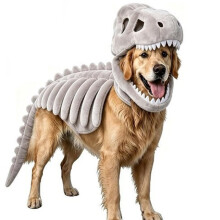 Fantasia de Dinossauro de Pelúcia para Cão de Estimação, Fantasia de Halloween T Rex com Capuz de Osso de Dinossauro 3D Cinza