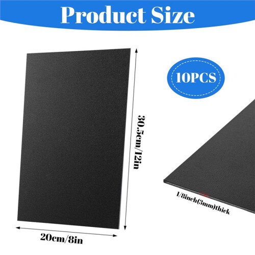 10 Pack Black ABS Plastic Sheet 1/8 Inch Thick 8" X 12" for DIY Projects & Structural Parts 2