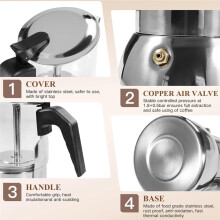 Cafetière Moka, 300 Ml, en Acier Inoxydable avec Dessus en Verre Borosilicate, pour un Riche Café Italien