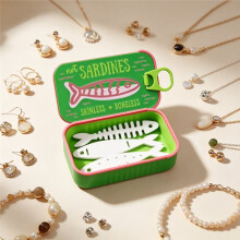 Sardine Tin Jewelry Box, 3D Printed Necklace Earring Storage Case, Cute Gift Orange