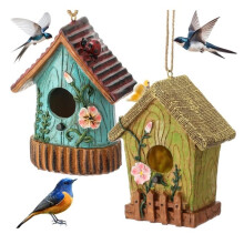2 Stück Vogelhaus für Draußen Hängende Vogelhäuser für Den Außenbereich Bunte Dekorative Süße Harz Vogelhäuser