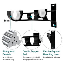 Double Curtain Rod Brackets, 4 Pack Wall Mount, Black Curtain Rod Hooks Holders Rod Support for Drapes Rod