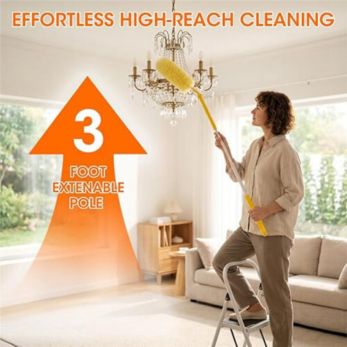 Refis de Duster Pack com 60 Unidades com Cabo Curto e Extensível de 3 Pés, Kit de Microfibra 360 para Ventiladores de Teto e Persianas