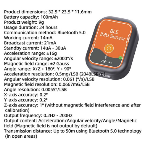 IMU Sensors, Electronic Sensors, Accelerometers, Magnetometers, Gyroscope and Angle Bluetooth5.0 Sensor 9DOF 2