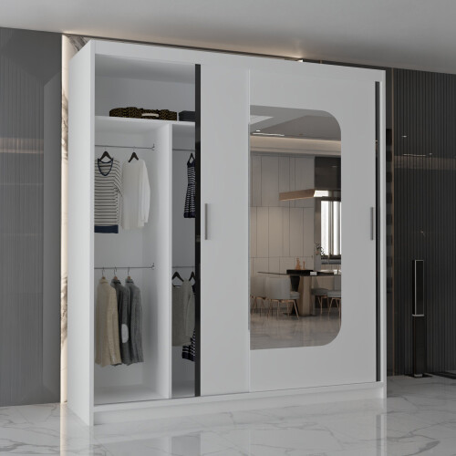 MN Furniture (White, 203cm) Sliding Door Wardrobe with Mirror 2