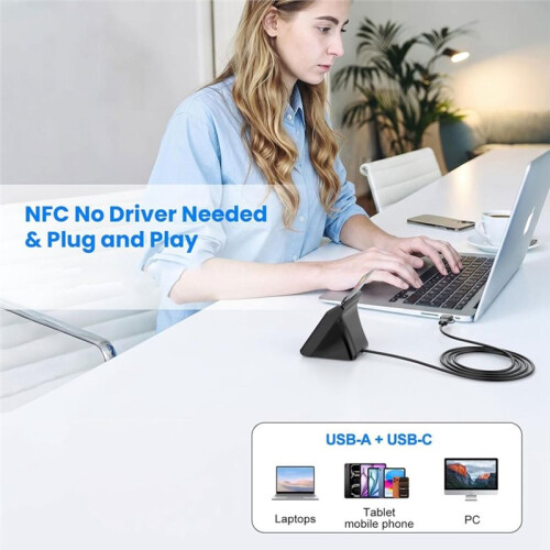 Card Reader with NFC,USB A/C IC Reader 2-in-1 Contact and Contactless for Windows 10/11, OS,Android and Linux 2