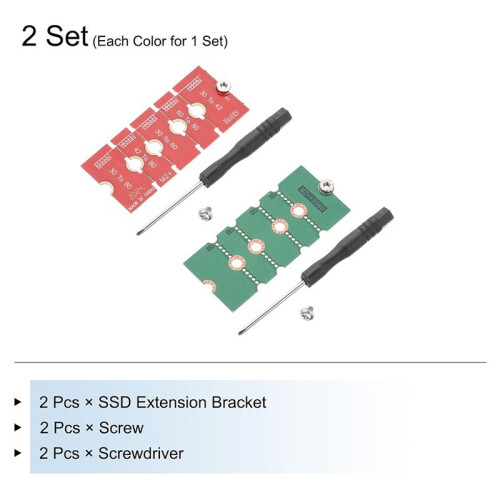 4 Pack M.2 SSD Extender Adapter, 2230/2242/2260/2280 NGFF NVME Extension Bracket PCB Board for Computer Case, Red Green 2
