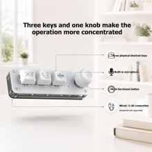 AI Voice Macro Keypad 3 Keys Single Knob Mechanical Keyboard 2.4G+Wired Dual Connection Intelligent Input Keypad A