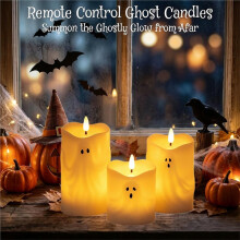 3PCS Halloween  Flameless Pillar Candles with Remote TimerHalloween Decor Indoor Halloween Pillar Candles