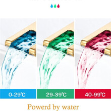 Robinet de Lavabo de Salle de Bain LED, Robinet à une Poignée en Or avec Cascade à un Trou, Changement de Couleur par le Débit D'Eau