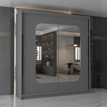 (Grey, 120cm) Sliding Door Wardrobe with Mirror