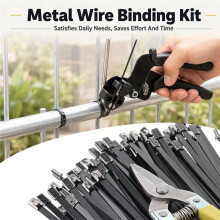 102 Stück Edelstahl-Metall-Zip-Bindungen Set mit Befestigungswerkzeug & Schere, 11,8 Zoll Schwere Schwarze Kabelbinder