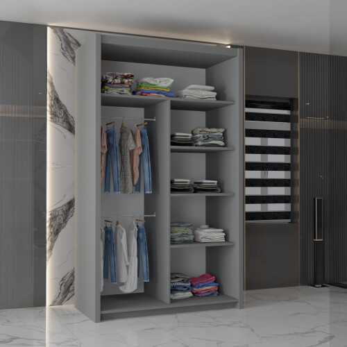 MN Furniture (Grey, 120cm)  Sliding Door Wardrobe with Mirror 2