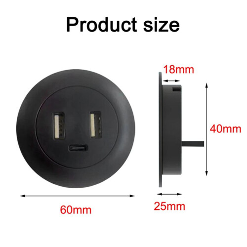 5X Hub USB Intégré pour Bureau, Chargeur USB Type-C, Répartiteur 3 en 1 2