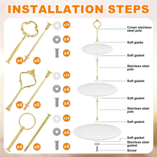 3 Tiered Tray Hardware Kit,Cake Stand Hardware,Stacking Cupcake Stand Fittings,Fruit Cake Plate Handle Fitting Rod