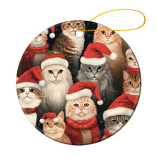 Ceramic Cat Santa Hat Ornament Red 3 Inch