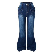 3D Bow Stretch Flared Denim Jeans High-Waisted Teen Girls
