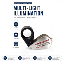 Juvelerarlupp 20x Uppladdningsbar med UV- och LED-Lampor, Fyra Belysningslägen 22 mm Tripletlins för Ädelstenar, Mynt