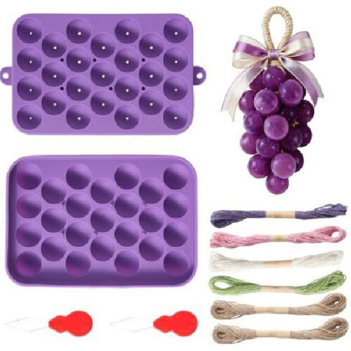 Fruit Soap Mold Set, Strawberry and Grape Shaped, DIY Handmade Soap Making Mold, with Hanging Rope Grape Set 1