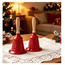 2PCS Christmas Loud Hand Call Bell for Weddings, Christmas, School Bar Restaurant Bar Dish Bell Red