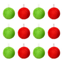 Furry Christmas Ball Ornaments Red Green Faux Fur Pom Poms