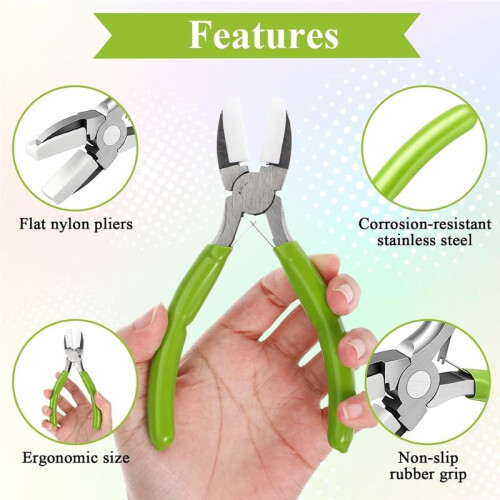 Alicate de Mandíbula de Nylon 6 Peças para Fazer Joias, Alicate de Bico Chato com Mandíbula de Aço Carbono, Cabo de Borracha Verde, 5,3 Polegadas 2