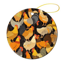 Ceramic Chicken Ornament Black White Yellow Rustic Holiday