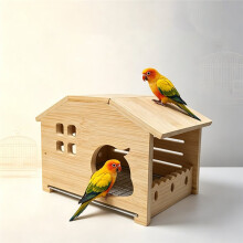 Bamboo Wood Bird House with Pull-Out Metal Mesh, Breeding Nest Box for Small Parrots