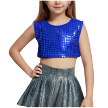 Kids Sequin Crop Top Sleeveless Round Neck Dancewear