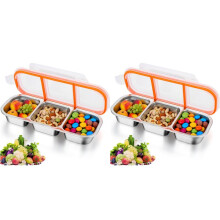 2X Stainless Steel Snack Containers with Lids,Metal Snack Containers, 3 Compartment Food Container
