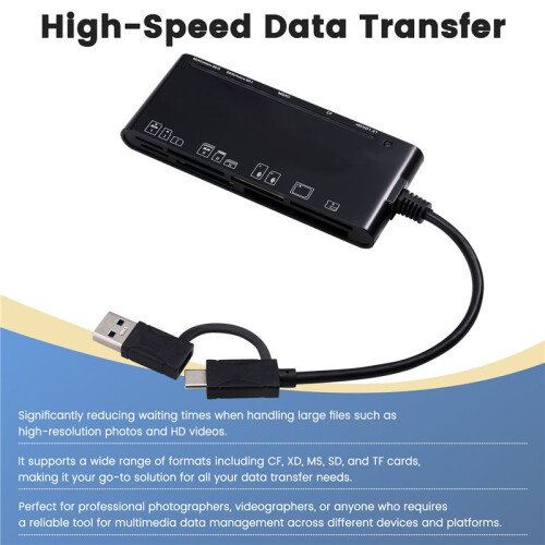7 in 1 USB 3.0 Type-C Multifunction Card Teader CF/XD/MS//TF Card Reader for Windows Vista/XP/7/8/10/, Linux, Os