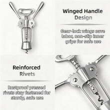 Zinc Alloy Wing Corkscrew Set, Multifunctional Wine Opener with Pourer & Stopper, Labor-Saving Lever Tool