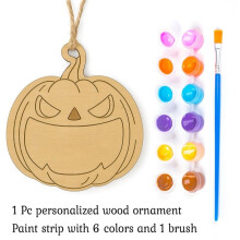 Personalized Halloween DIY Paint Kit Unfinished Wood Witch Cauldron Ornament with 6 Acrylic Paints Brush E