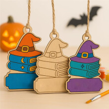 Personalized Halloween DIY Paint Kit Unfinished Wood Witch Cauldron Ornament with 6 Acrylic Paints Brush A