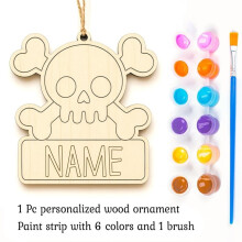 Personalized Halloween DIY Paint Kit Unfinished Wood Wooden Skull Ornament with 6 Acrylic Paints Brush D