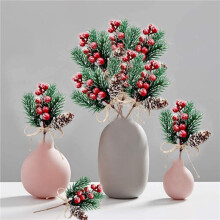 Red Berry Stems Pine Branches Evergreen Christmas Berries Decor 32 PCS Artificial Pine Cones Branch Wreath Pick