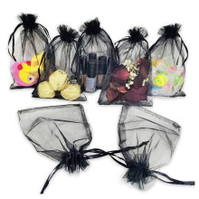 300PCS Black Organza Gift Bags 9X12cm, Mesh Wedding Favour Bags with Drawstring for Jewelry Makeup Candy Baby Shower