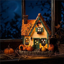 Raumakzent KürbisHaus Licht, Harz Cottage Figur mit LED Pane Leuchten und Herbst für Bücherregal Tisch Nachttisch B