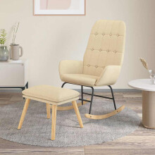 vidaXL Schaukelstuhl mit Fußhocker Creme Stoff