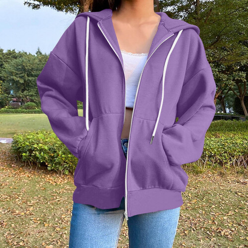 Women's Plain Zip-Up Hoodie Fleece-Lined Lightweight 1 Pack 1