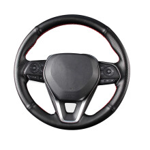 Cowhide Steering Wheel Cover Black with Red Line for Toyota