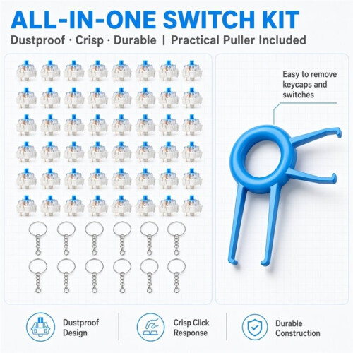 100 Pcs  Keyboard Switches with  Puller, 3-PIN Mechanical Keyboards Switches Replacement, with 10PCS Keychain 1