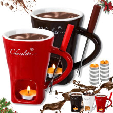 Chocolate Fondue Mug with Fork and Candle, Handmade