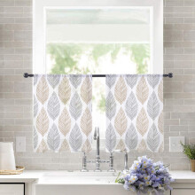 Sheer Curtains Grey Khaki Olive Leaf Watercolor 52x54 Inch