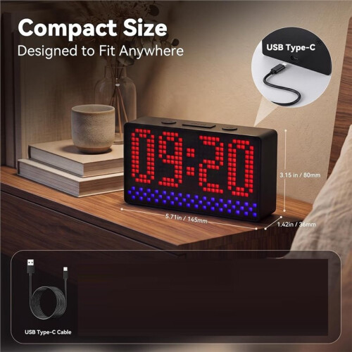 Pixel Clock,LED Display Alarm Clock,Application Control,Custom Text and Emoticon Materials,for Room,Countdown 1