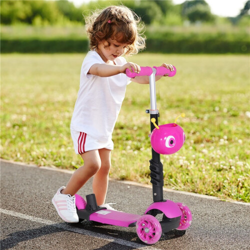 Adjustable Kids Toddler Scooter, with Removable Seat, Back Handle, Pink 2
