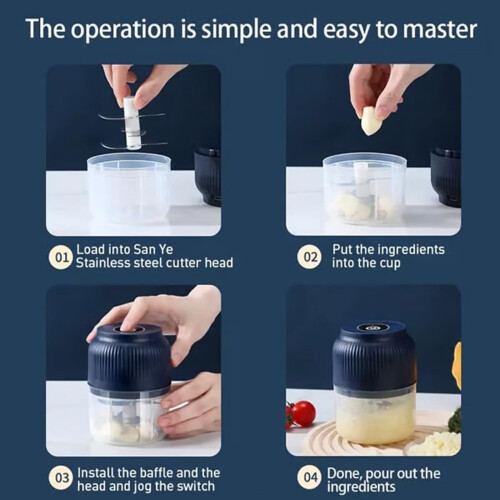 USB Rechargeable Garlic Chopper Blue Portable Mini Food 2