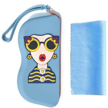 Silicone Glasses Storage Bag Blue with Cleaning Cloth